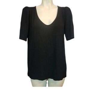 Gibson Black V-Neck‎ Puff Sleeve Tee Size S